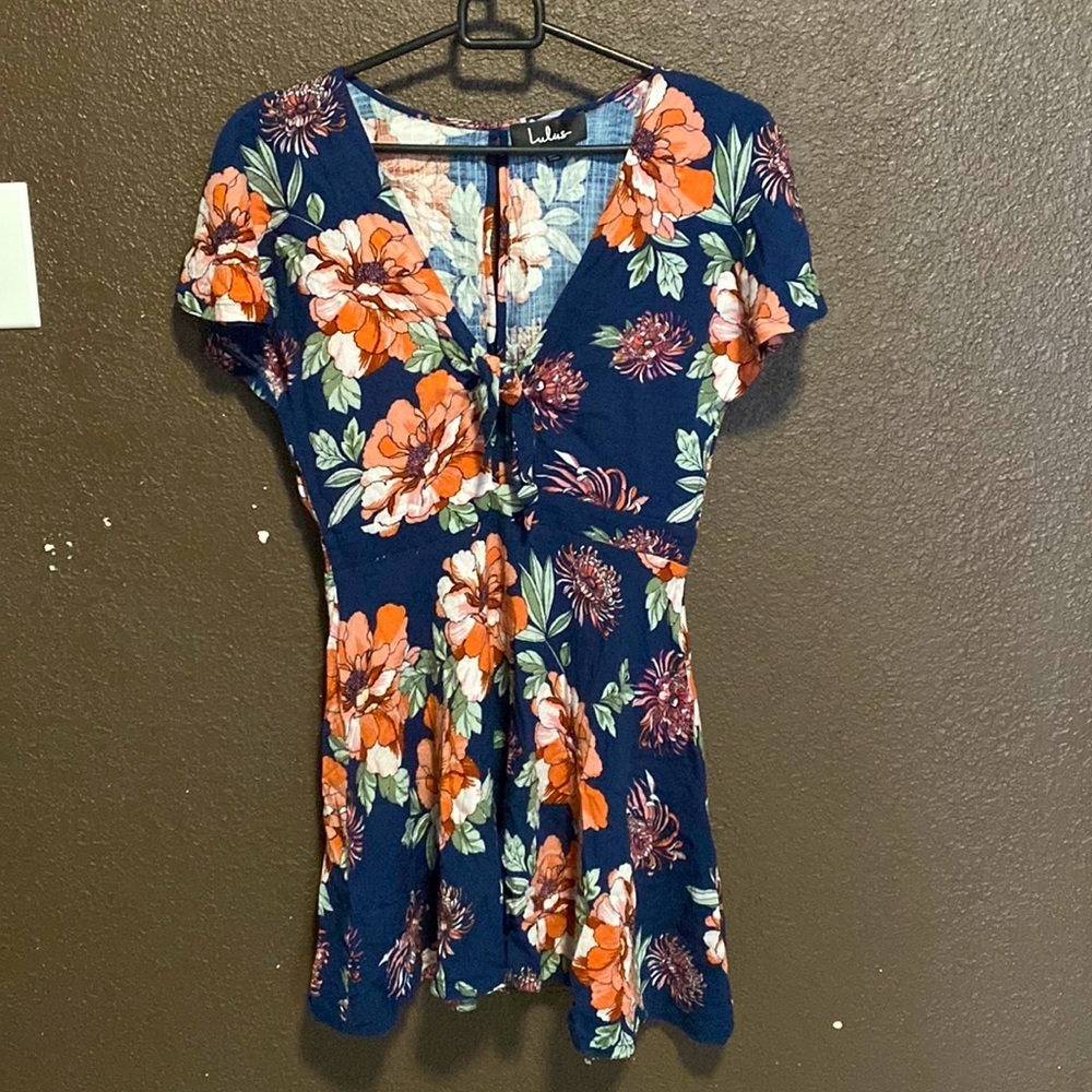 Lulus Floral Mini Dress With Front Tie And Back Slip